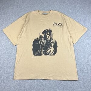 Vintage Jazz T Shirt Mens Large Danhilo Paris Beige Single Stitch Paper Thin 80s